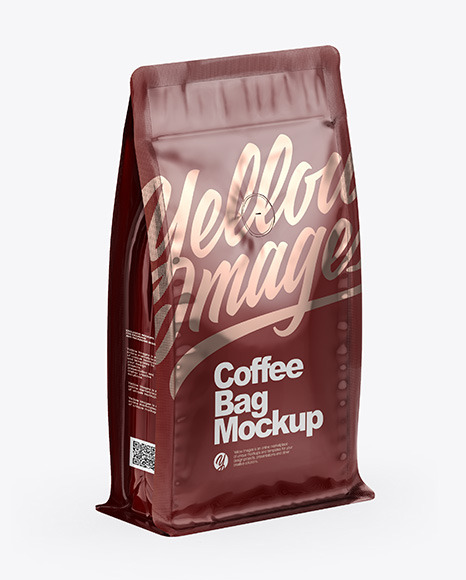 Download Glossy Coffee Bag With Valve Half Side View In Bag Sack Mockups On Yellow Images Object Mockups