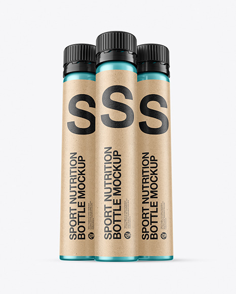 Three 25ml Metallic Sport Nutrition Bottles Mockup PSD #2