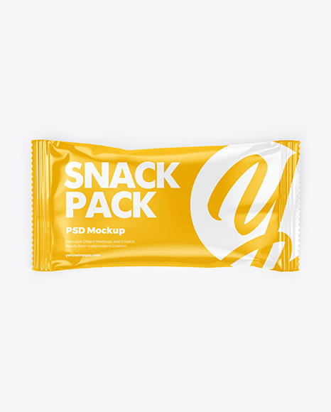 Download Glossy Snack Package Mockup In Flow Pack Mockups On Yellow Images Object Mockups