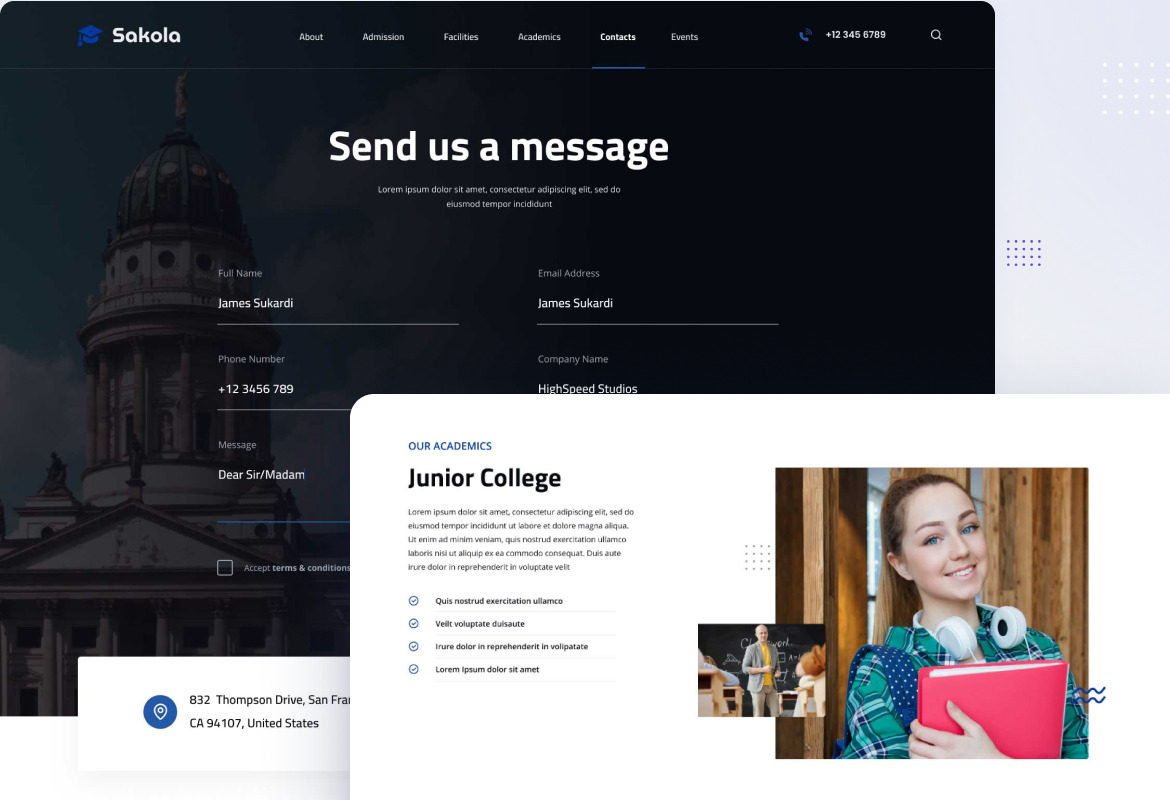 Sakola Senior High School Website Design UI on Yellow Images Creative