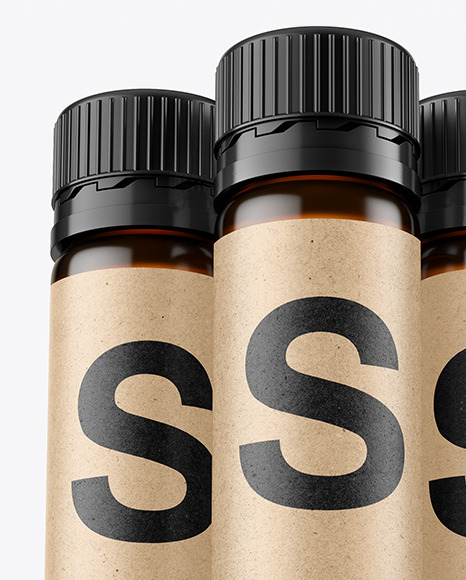Three 25ml Amber Sport Nutrition Bottles Mockup PSD #7