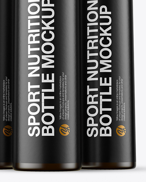 Three 25ml Dark Amber Frosted Sport Nutrition Bottles Mockup PSD #6
