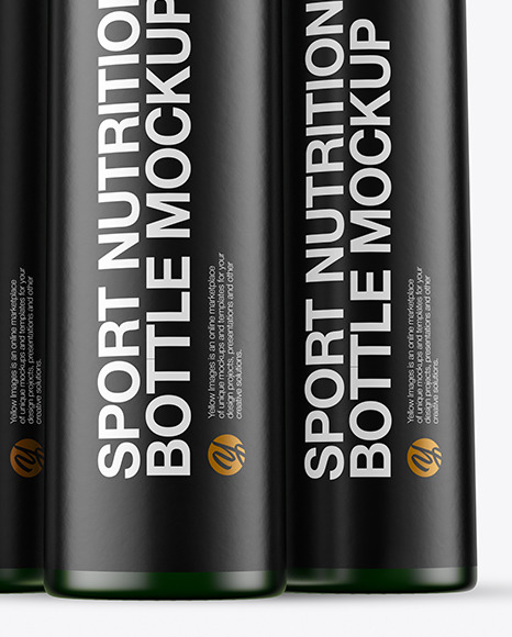 Three 25ml Green Frosted Sport Nutrition Bottles Mockup PSD #6
