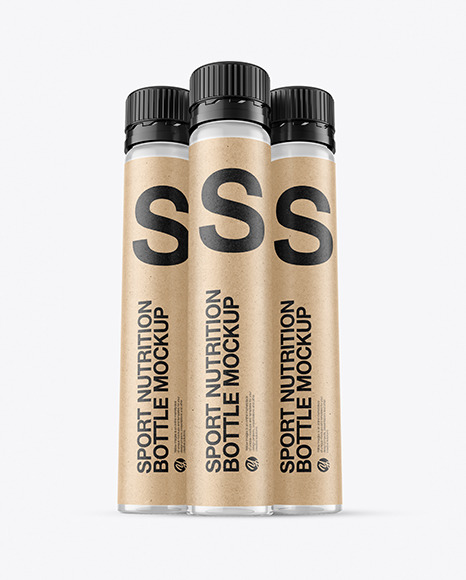 Three 25ml Clear Sport Nutrition Bottles Mockup PSD #2
