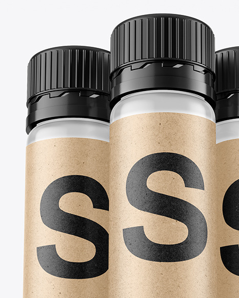 Three 25ml Clear Sport Nutrition Bottles Mockup PSD #7