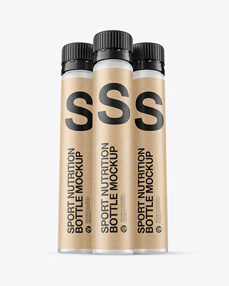 Three 25ml Frosted Sport Nutrition Bottles Mockup PSD #2