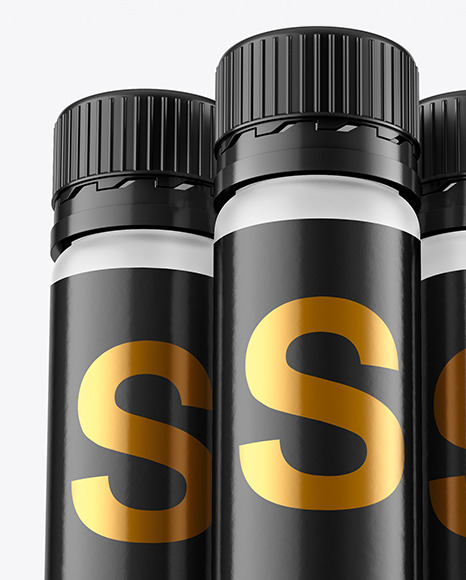 Three 25ml Frosted Sport Nutrition Bottles Mockup PSD #1