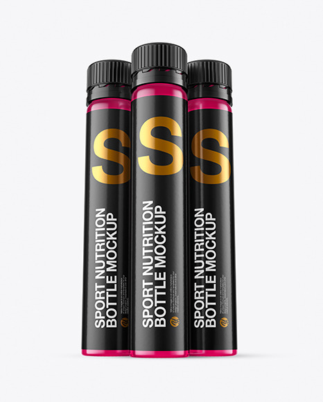 Three 25ml Color Sport Nutrition Bottles Mockup
