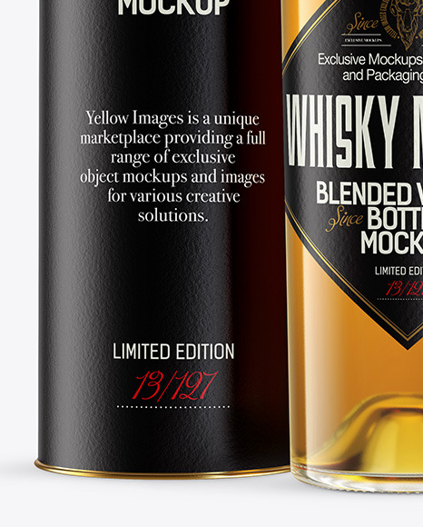 Clear Glass Whiskey Bottle with Tube Mockup PSD #6