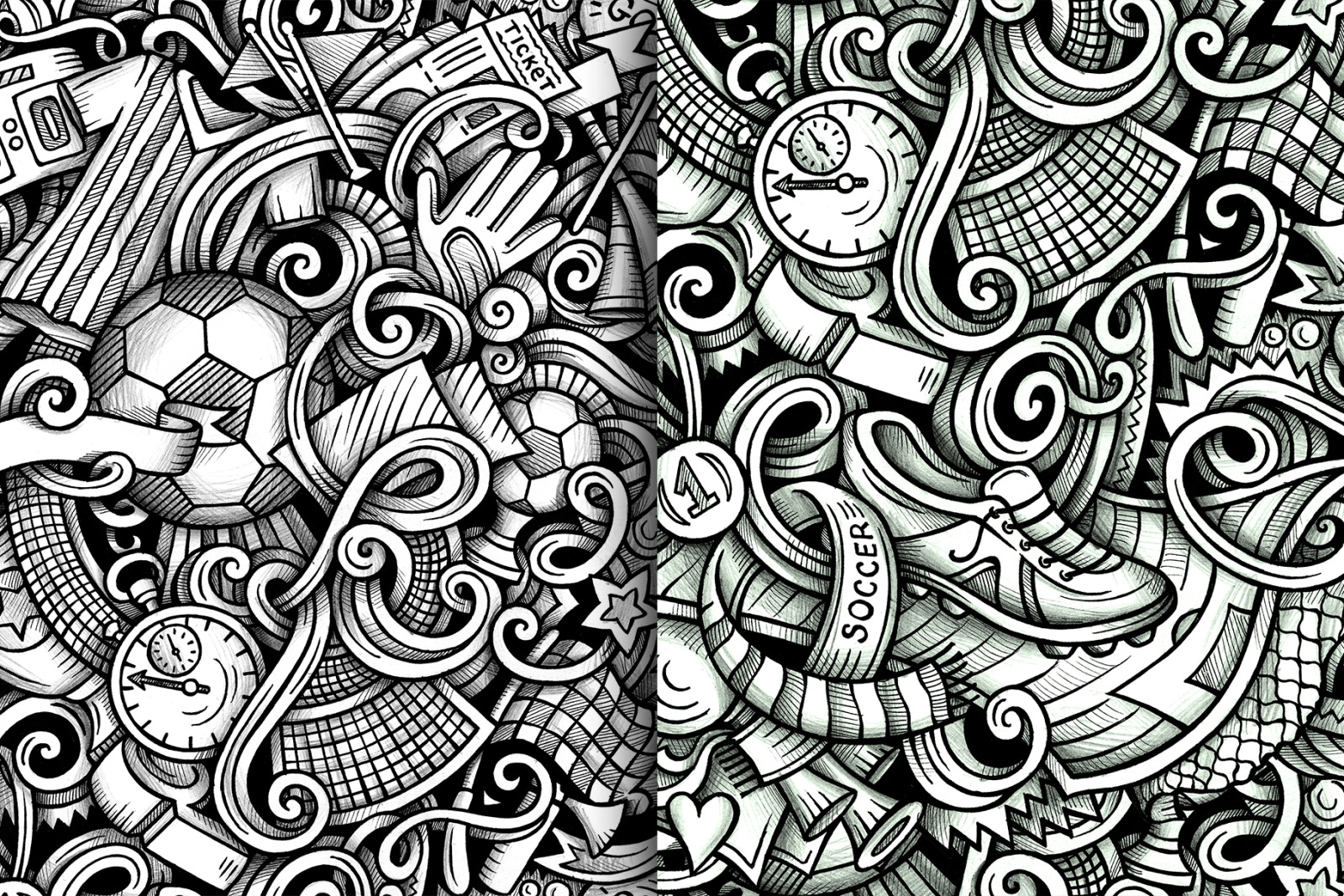 Soccer Graphic Doodle Patterns on Yellow Images Creative Store
